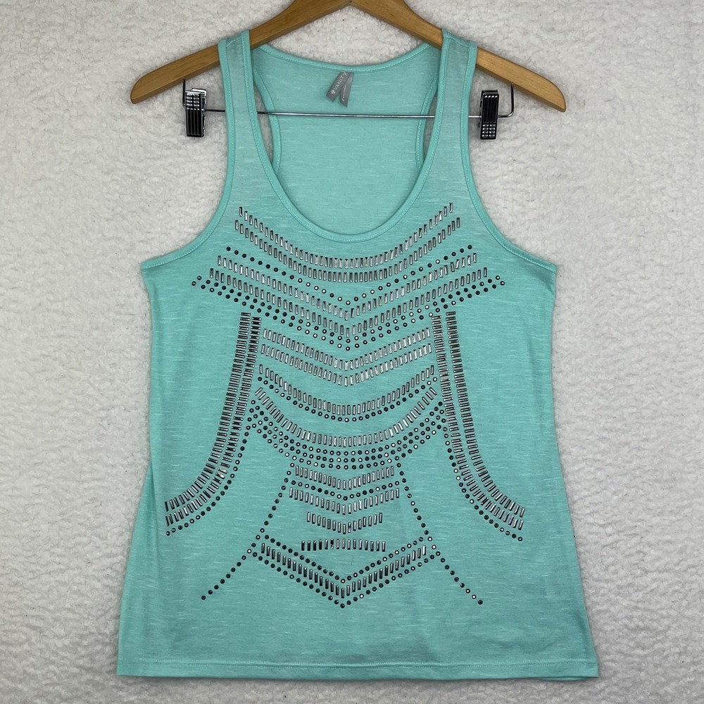 Vanity Women Aqua Turquoise Studded Rhinestone Racerback Tank Top Size M